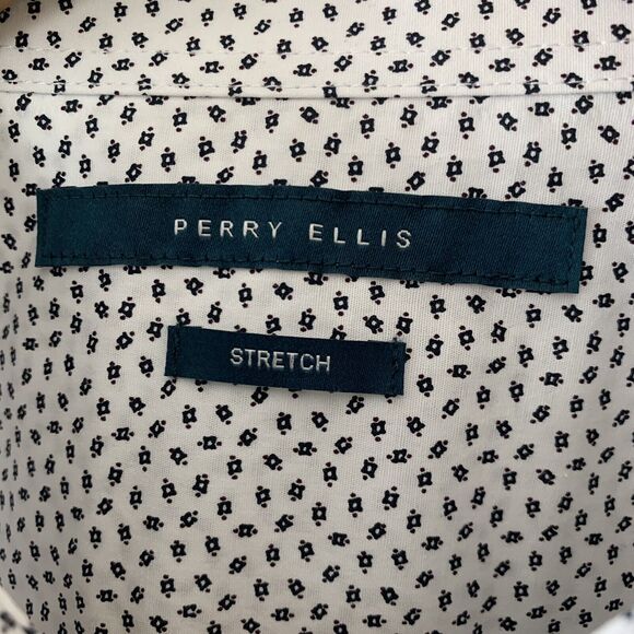 Perry Ellis Mens White Dot Pattern Shirt Cotton w Stretch Size Medium $79.50 - Picture 2 of 5